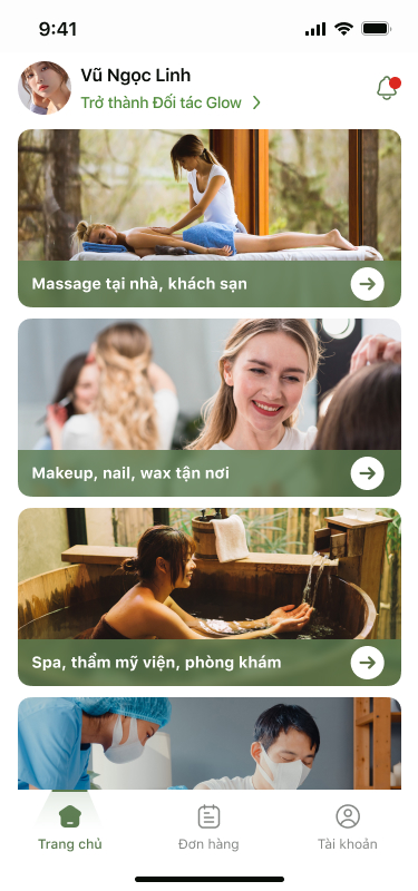 Trang chủ ứng dụng Glow massage tại nhà